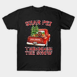 Christmas Shar Pei Through The Snow Dog Santa Truck Tree T-Shirt